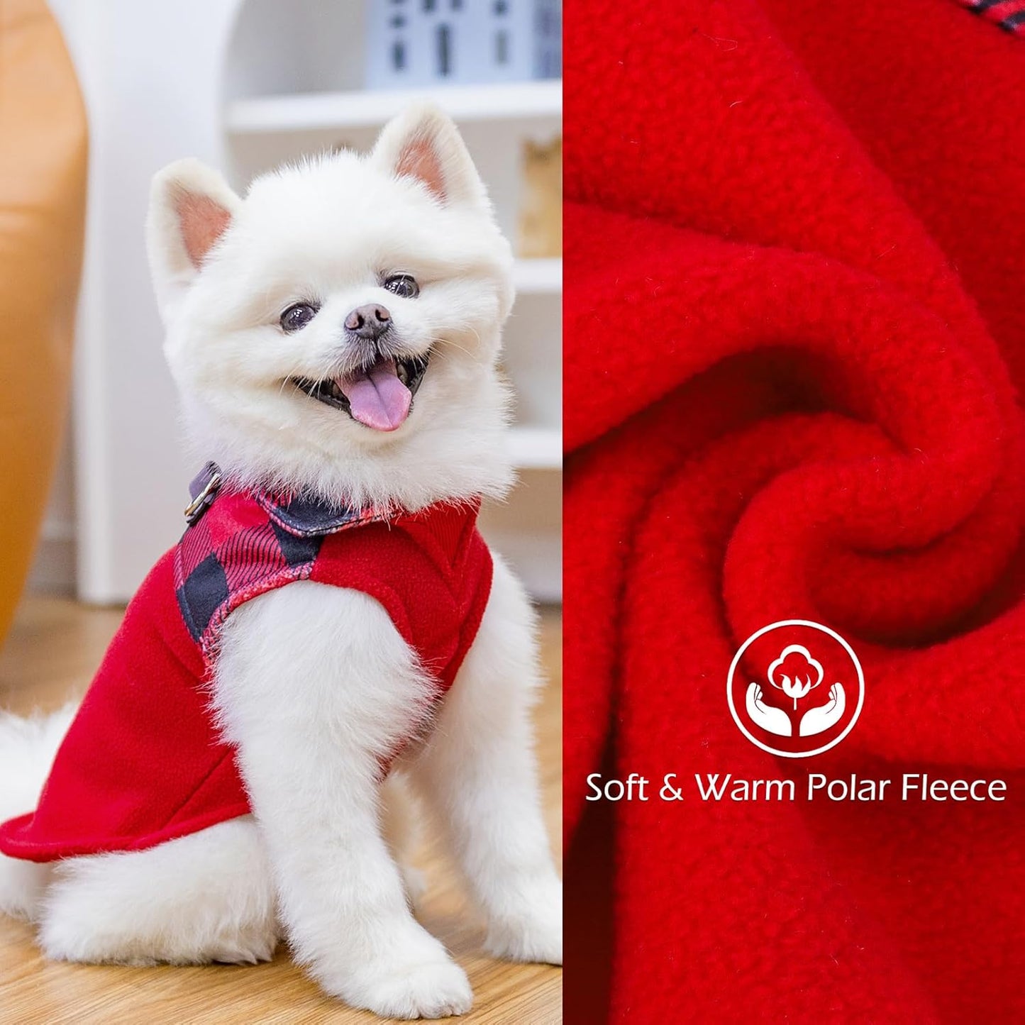 EXPAWLORER Fleece Dog Sweater for Small Medium Dogs - Classic Plaid Jacket, Doggie Winter Coat Vest with 2 D-Rings for Leash, Cold Weather Clothes,Pet Apparel,Sweatershirt for Boy or Girls