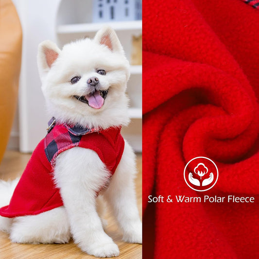 EXPAWLORER Fleece Dog Sweater - Classic Plaid Dog Jacket, Winter Coat Vest with 2 D-Rings for Leash, Pet Cold Weather Clothes, Sweatershirt for Boy or Girls