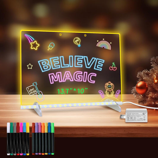 LED Note Board with Highlighters 2 Sets,Doodle Glow Drawing Board,13.7"X10" 6 Modes & 8 Colors, Led Drawing Board for Kids,Gift for Kids Ages 3+,Led Writing Board for Home/Office/Decor