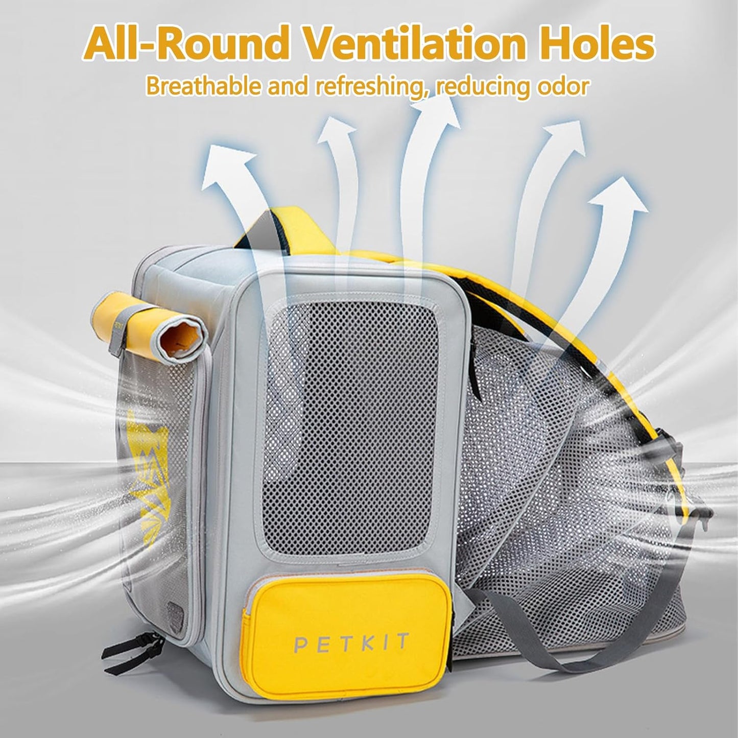 Expandable Pet Backpack, Cat Backpack with Breathable Mesh, Collapsible Soft Cat Travel Bag for Outdoor Hiking, Large Space Dog Backpack(Yellow)