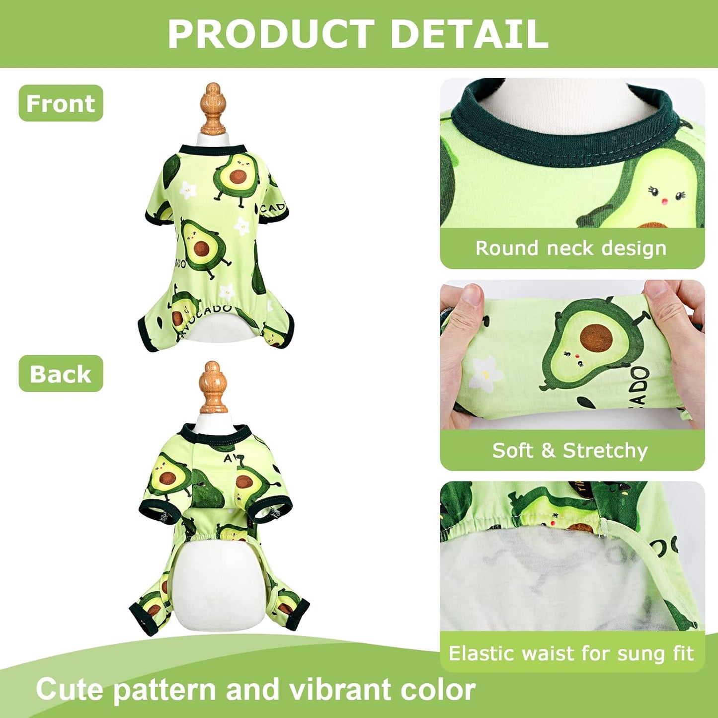 Dog Pajamas Pjs Summer Dog Clothes for Small Dogs Girl - Boy - Medium Size Dogs, Soft Stretchy Puppy Clothes Doggie Onesies Fall Cat Pet Jumpsuit Jammies Outfit, Avocado Green