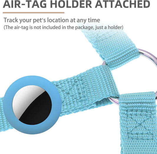 PUPTECK No Pull Dog Harness Soft Adjustable Basic Nylon Step in Puppy Vest Outdoor Walking with ID Tag and A-ir Tag Case, Sky Blue, M