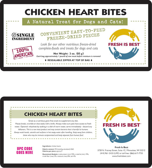 Fresh Is Best Freeze Dried Dog Treats - Raw Freeze Dried Chicken Hearts for Dogs & Cats - Dog Training Treats in Resealable Zipper Bag - High-Protein Single Ingredient - Made in The USA