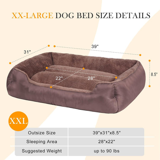 Dog Bed for Large Dogs, Rectangle Washable Orthopedic Pet Bed, Soft Sleeping Puppy Bed, Durable Dog Sofa with Anti-Slip Bottom