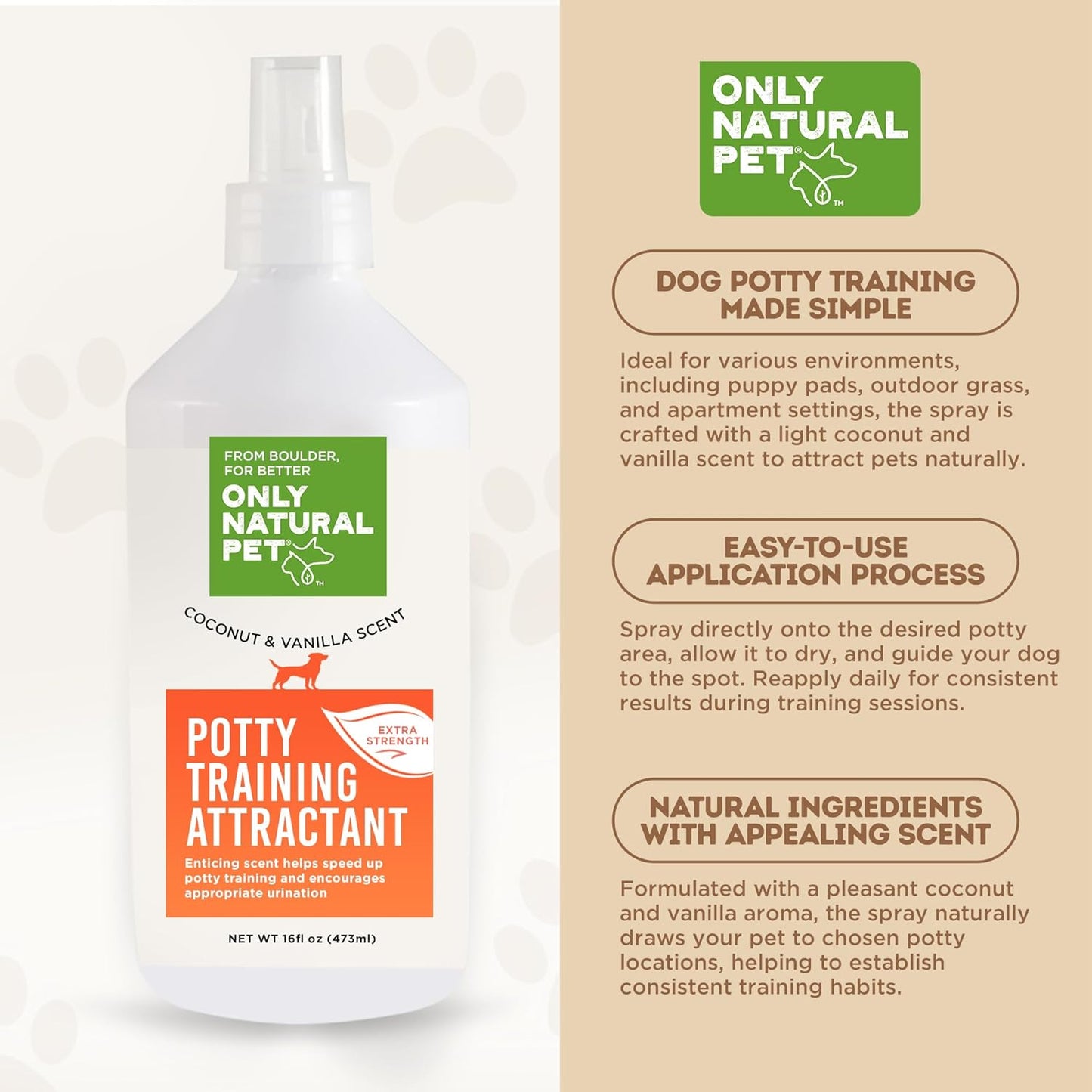 Only Natural Pet Dog Potty Training Attractant Spray for Puppies and Dogs - Essential Indoor Outdoor Toilet Training Aid for Puppy Pads, Grass, & Apartments - 16 Fl Oz Bottle