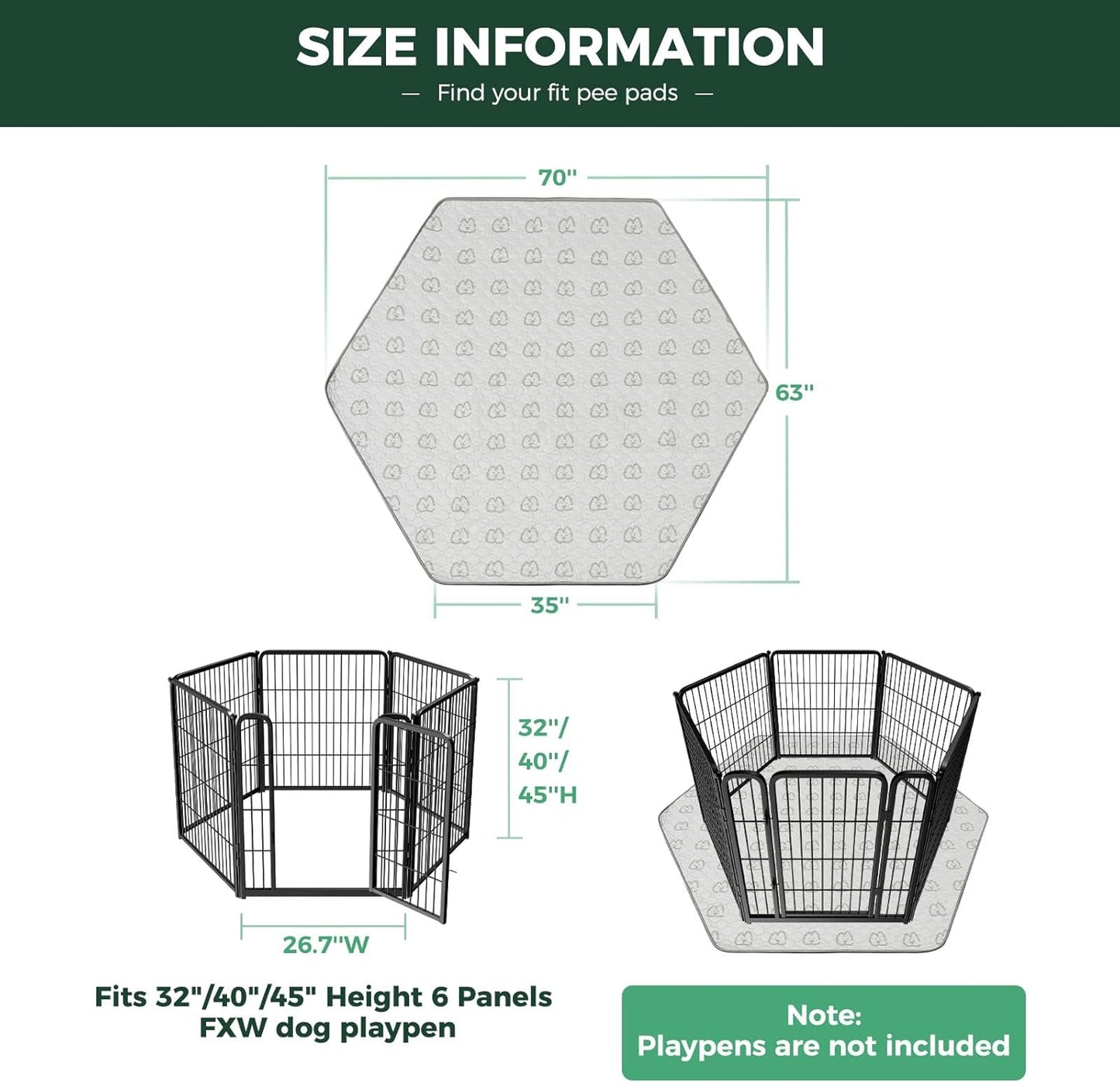 FXW Washable Pee Pads for Dogs, Puppy Pads with Super Absorbent, Specifically Designed for FXW Rollick/Homeplus 32/40/45inch 6 Panels Dog Playpen, 35" Hexagon, Khaki, 2 Packs