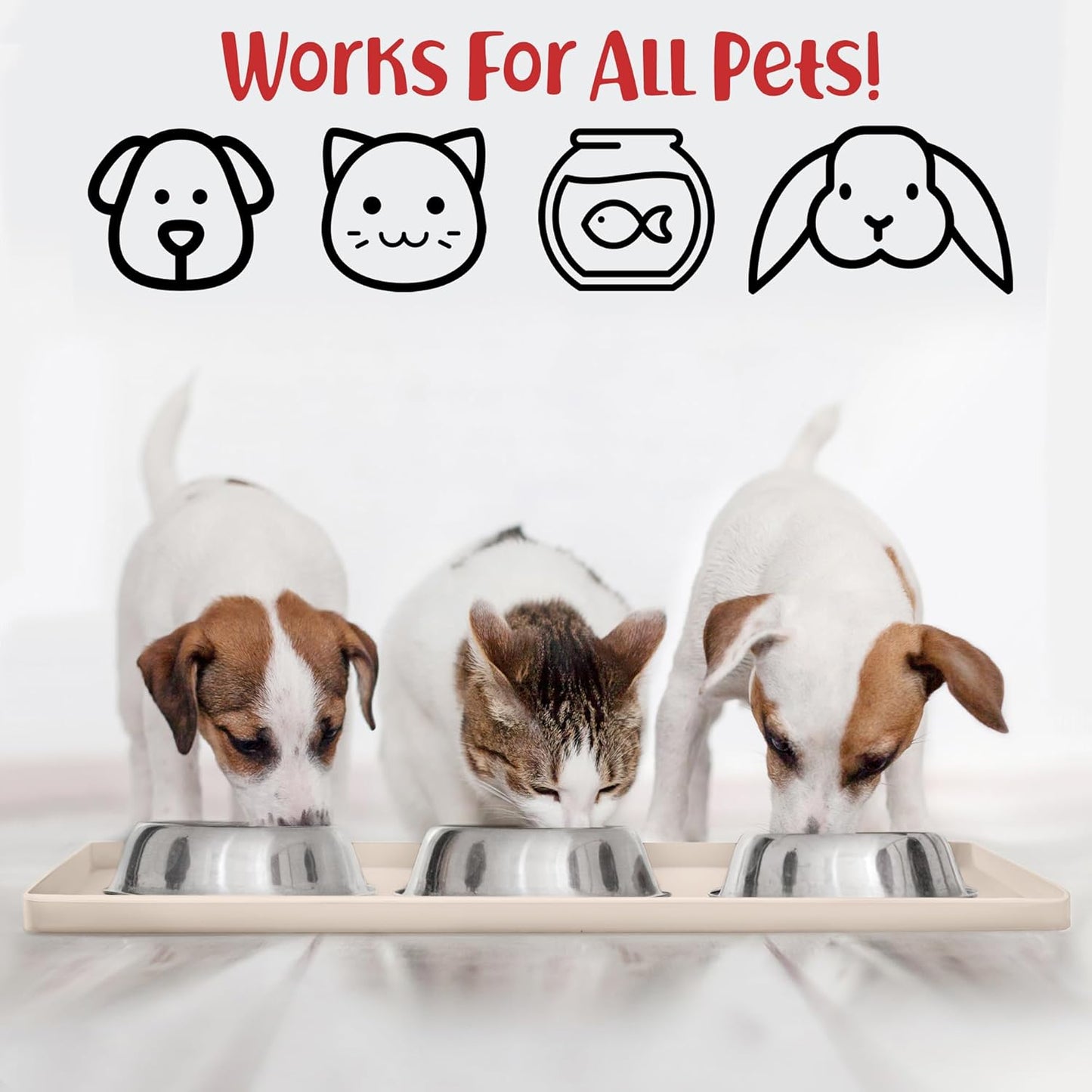 DogBuddy Dog Food Mat – Waterproof Dog Bowl Mat for Food and Water, Silicone Pet Feeding Mats for Floors, Non-Slip Placemat with High Edges for Dogs Bowls, Puppy Essentials (S: 19" x 12", Vanilla)