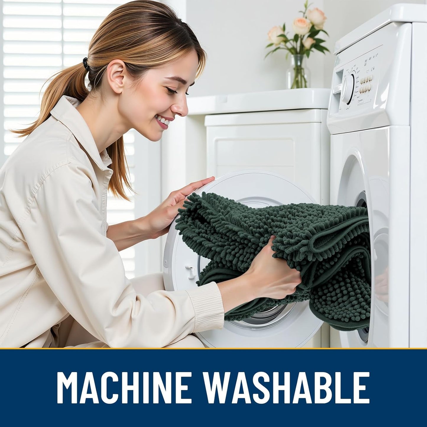 Smiry Dog Door Mat for Muddy Paws 30x20, Absorbs Moisture and Dirt Doormat, Non-Slip Washable Quick Dry Chenille Front Door Mat Indoor Entrance, Entryway Carpet for Inside Floor, Green