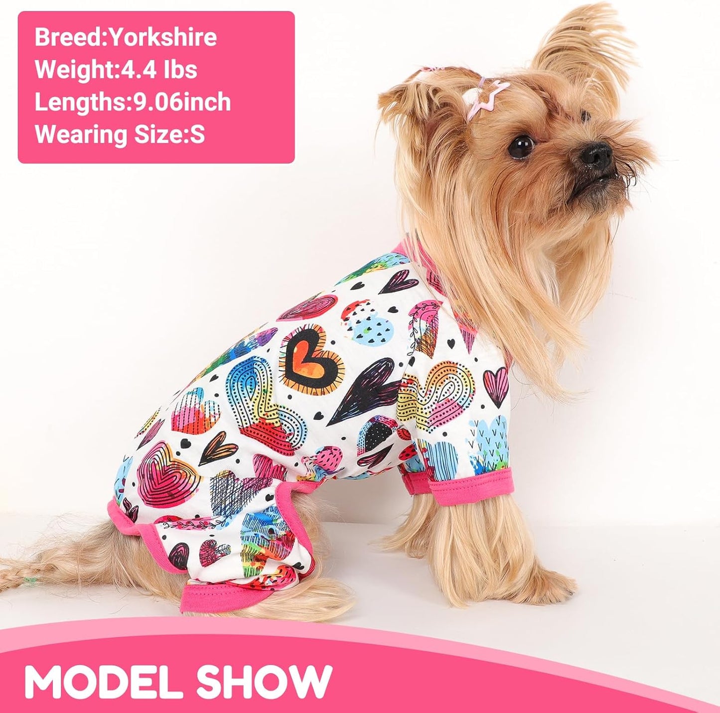 Dog Pajamas Small Sized Dogs Stretchable Summer Dog Clothes Pjs 4 Legs Girl Boy Cute Soft Puppy Outfits Doggie Cat Jammies Jumpsuit Sleeper for Pet (Love Heart, Medium)