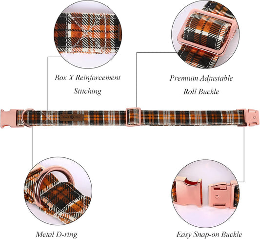 Lionet Paws Halloween Dog Collar with Bowtie - Cute Cotton Adjustable Fall Bowtie Dog Collar with Metal Buckle for Small Medium Large Dog Girl Boy Gift, L, Neck 16-24in