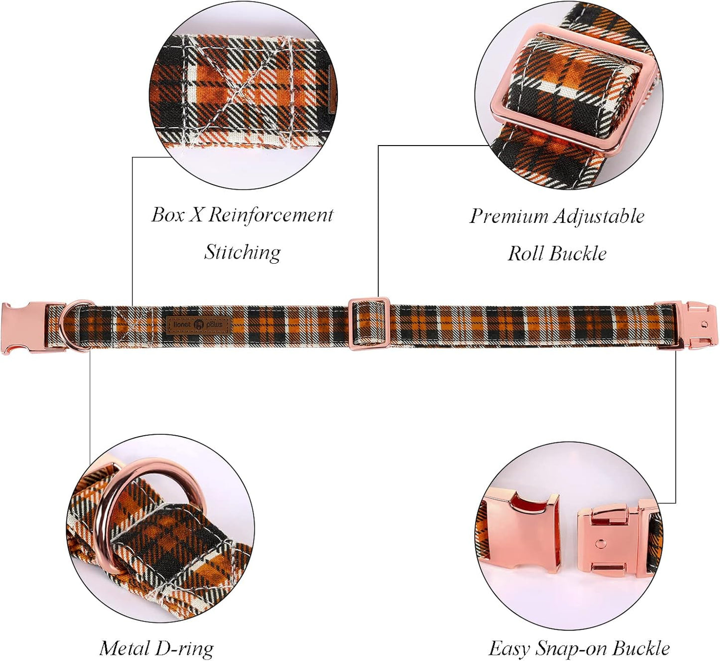 Lionet Paws Halloween Dog Collar with Bowtie - Cute Cotton Adjustable Fall Bowtie Dog Collar with Metal Buckle for Small Medium Large Dog Girl Boy Gift, S, Neck 10-16in