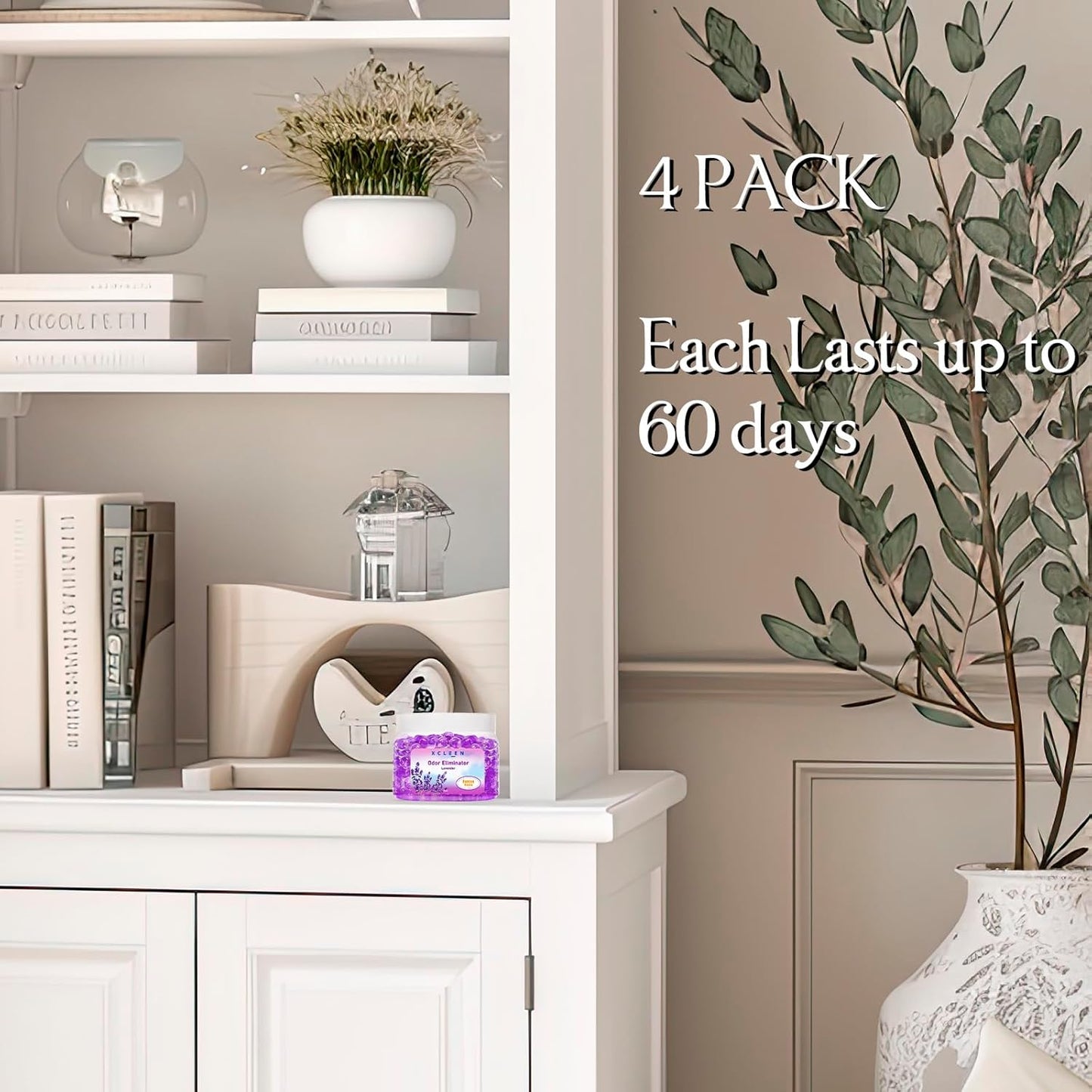 Odor Eliminator Gel Beads 4 Pack 32OZ, Air Freshener with Baking Soda, Long Lasting Odor Absorber for Home Bathroom Car and Pet Odor, Fresh&Lavender Scent