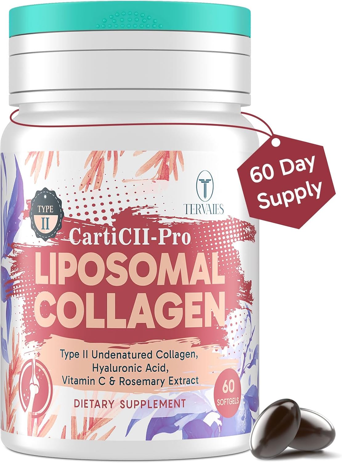 Liposomal Collagen Joint Support Supplement - Undenatured Type II Collagen for Men & Women with Hyaluronic Acid & Vitamin C for Joints Health & Mobility, 60 Softgels