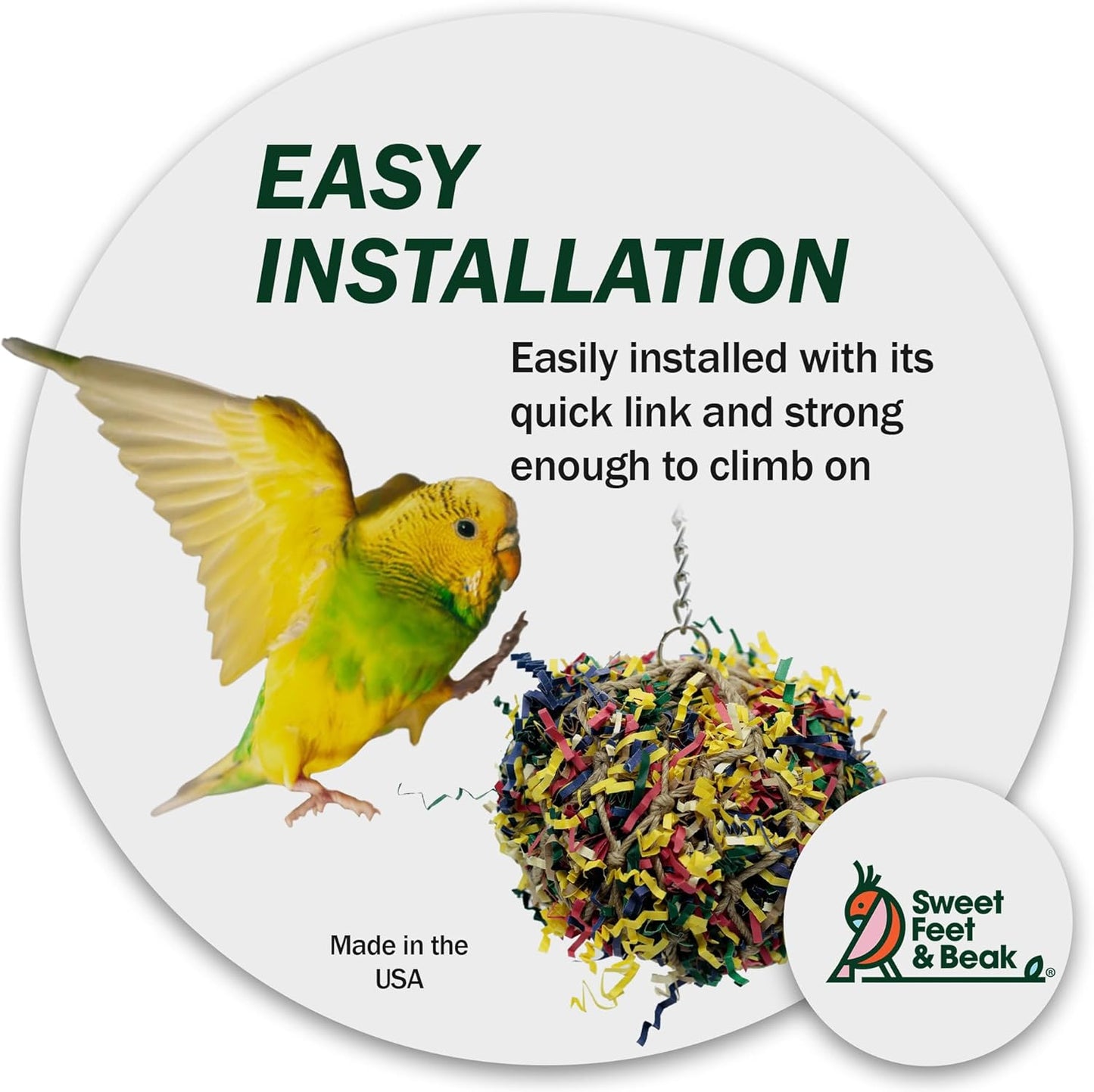 Super Shredder Ball - Bird Cage Accessories to Keep Your Bird Busy Foraging for Hidden Treasures - Non-Toxic, Easy to Install Bird Foraging Toys for Medium Sized Birds - 5 Inch