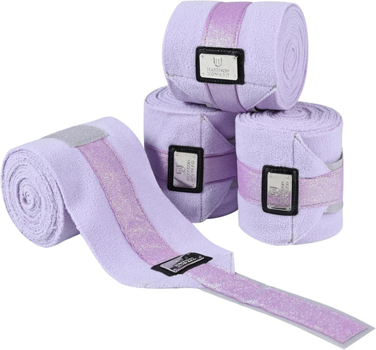 Harrison Howard Horse Polo Wraps Upgrade with Bling Leg Wraps for Horses 4-Pack Fleece Leg Wraps Stable Supplies Lavender M