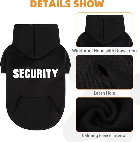 KOOLTAIL Security Dog Hoodie, Fall Puppy Sweater Clothes for Small Medium Large Dogs, Soft Warm Winter Pet Cold Weater Coats Hooded Sweatshirt with Pocket,Dog Halloween Costume for Girl Boy, Black XXL