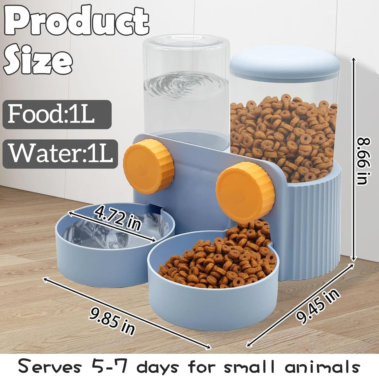 kathson Automatic Rabbit Food and Water Dispenser for Cage, Auto Gravity Bunny Feeder and Water Set Hanging Small Animal Feeding & Watering Supplies for Guinea Pig Ferret Puppy Kitten (Blue)