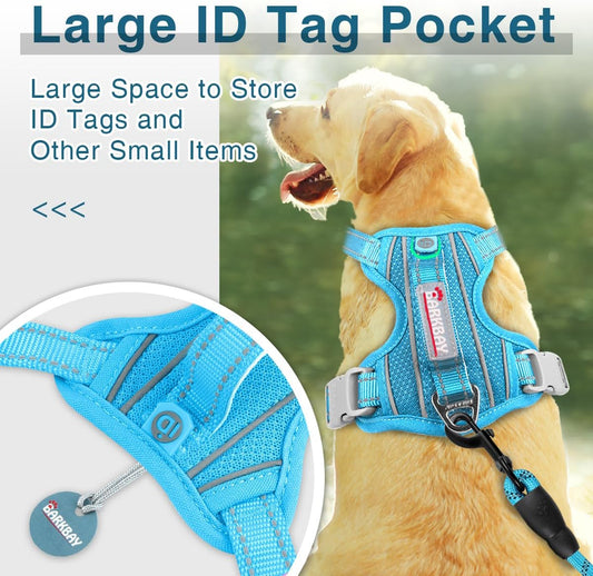 BARKBAY Dog Harness No Pull with ID Tag Pocket - Heavy Duty, Reflective, Easy Control for Large Dogs(Blue,L)