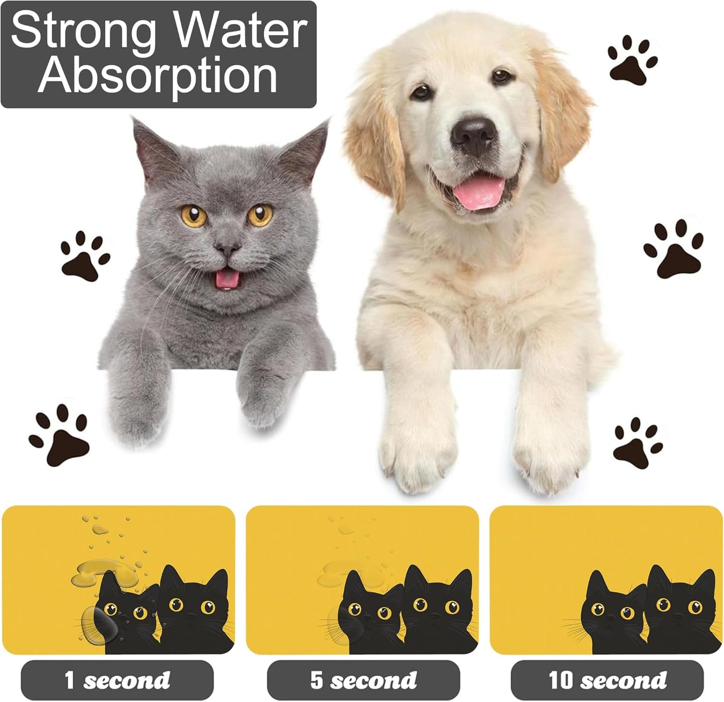 Cute Black Cat Peeking Dog Cat Food Mat-Absorbent Placemat for Food and Water Bowl, Waterproof Non Slip Rubber Backing Dog Food Mats for Floors, Pet Supplies 16 * 24 inch