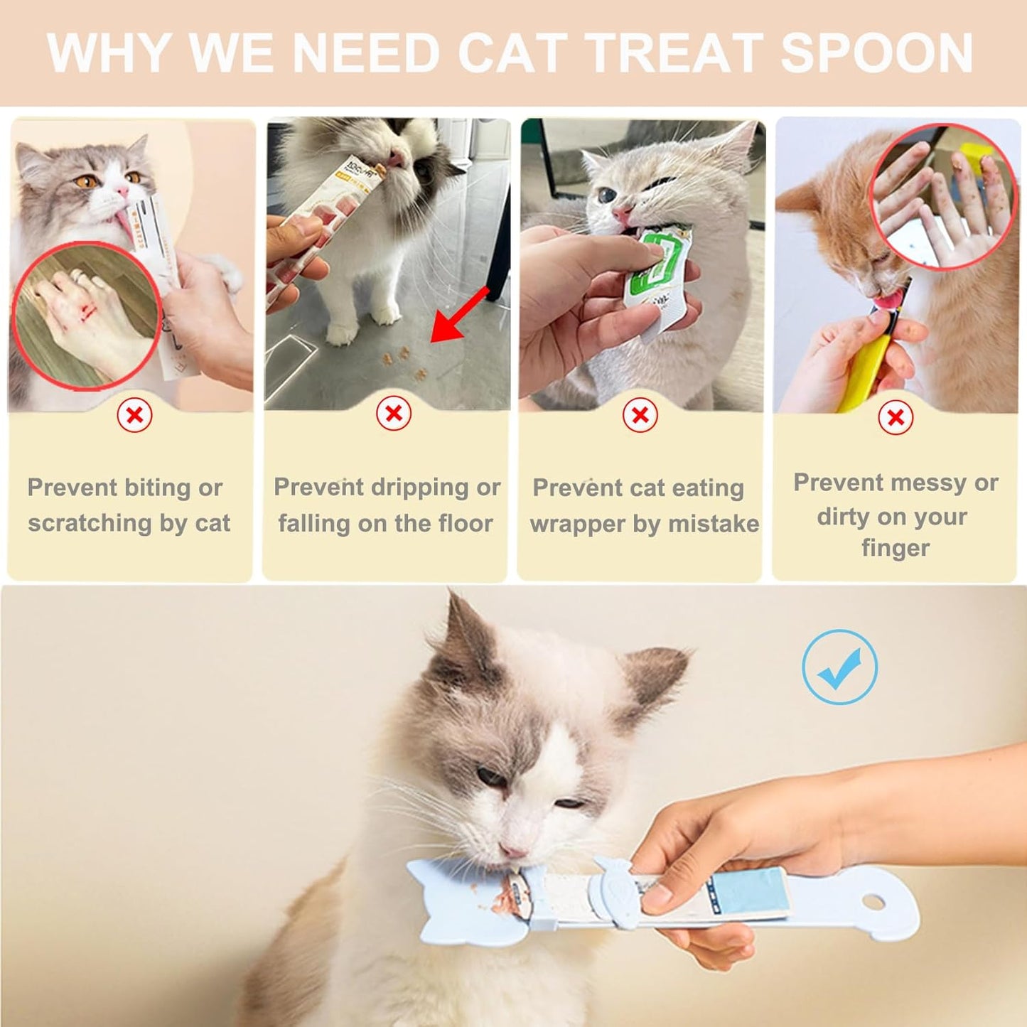 PETPAWLOVELY-2PCS Cat Treat Spoon Squeeze,Cat Strip Feeder Spoon,Multi-Function Dispenser Tool,Easy Feeding Spoon for Licky Treats,Pet Food Spoon for Wet Food(2 Color)