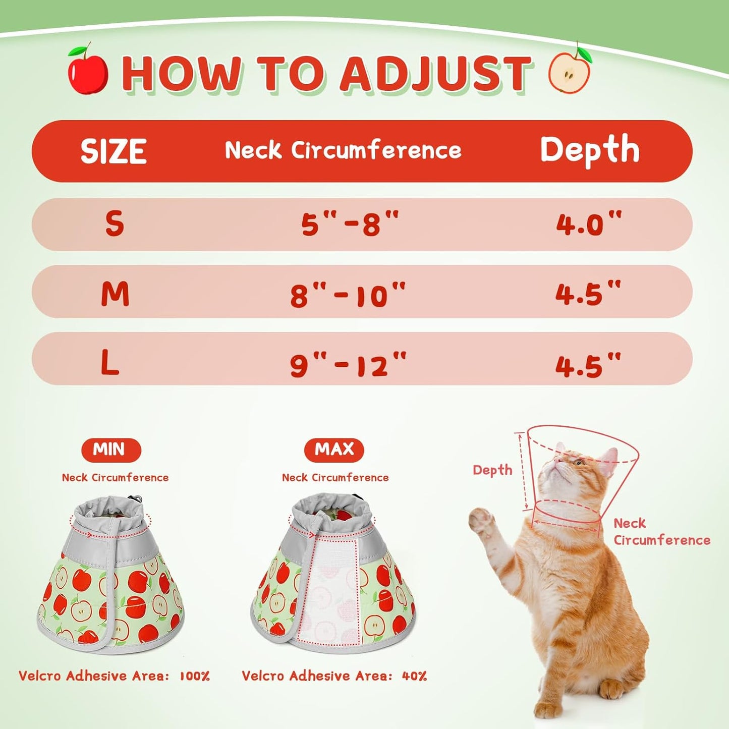 Cat Cone Collar Soft to Stop Licking, Adjustable, Foldable Lightweight Kitten Cones After Surgery Recovery for Cats & Kittens, Cat Cone Alternative (AppleRed, L)