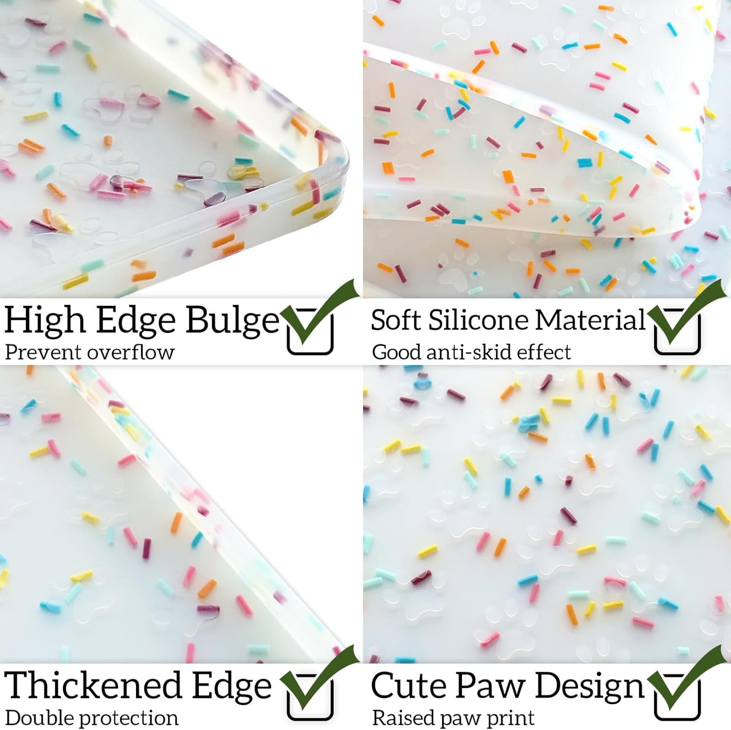 Ptlom Dog Food Mat Anti-Slip Dog Bowl Mats for Food and Water, Waterproof Pet Placemat Prevents Messy Spill to Floor, Silicone Puppy Feeding Tray for Small, Medium and Large Dogs Cats