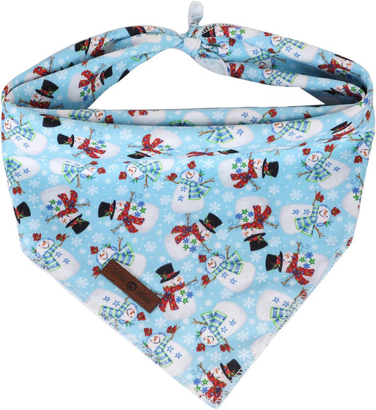 Lionet Paws Christmas Dog Bandana,Fabric Snowman Blue Dogs Kerchief for Medium Large Dogs,Dog Cotton Triangle Bibs Scarf for Girl Boy