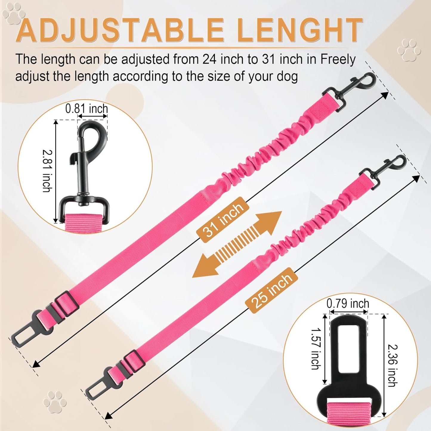 LivTee Dog Seat Belt for Car, Retractable Pet Safety Harness, Adjustable Nylon Dog Seatbelt Leash, Comfortable Dog Accessories for Vehicles (Pink-1PCS)