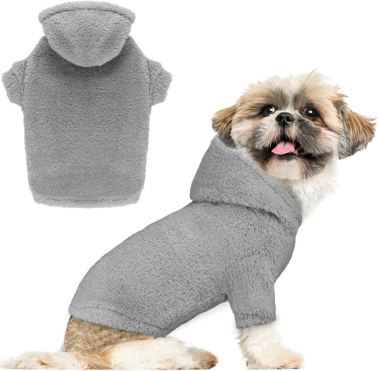 Fuzzy Dog Sweaters for Small Dogs Dog Hoodie Pet Clothes Warm Soft Cozy Coats Hooded Sweatshirt Fleece Small Pet Hoodies Sweater(Grey-XS)