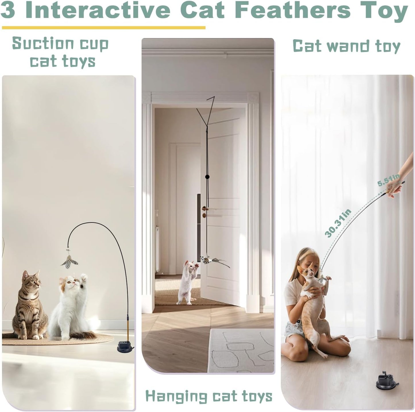 7-in-1 Interactive Cat Toys for Indoor Cats with Washable Adhesive Suction Cup, Hanging Cat Toys, Silvervine Stick and Sisal Chew Rope Catnip Teething Toy for Bored Kitten