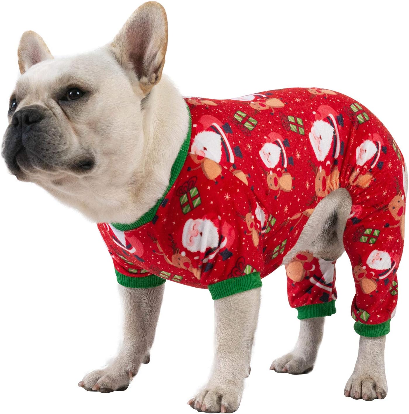 CuteBone Small Dogs Christmas Outfit Soft Puppy Onesies Pjs Dog Pajamas Pet Coat Cat Apparel Comfy Doggie Jumpsuit Bodysuit for All Seasons P135M