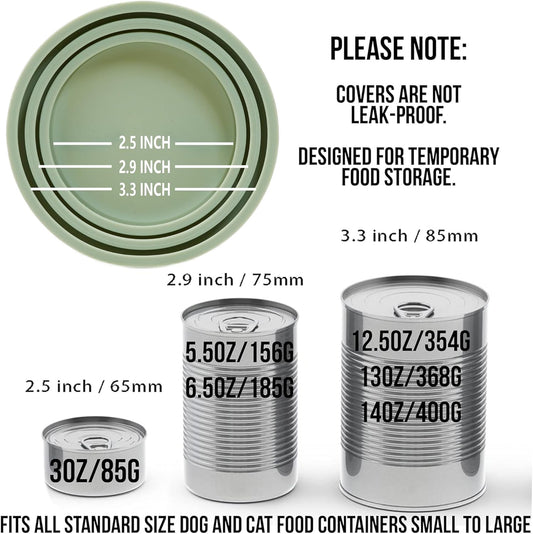 OHMO 2 Pack Dog Food Can Lids, (3, 12, 14oz etc.) Universal Size BPA Free Silicone Covers for Cat and Pet Food, Light Green