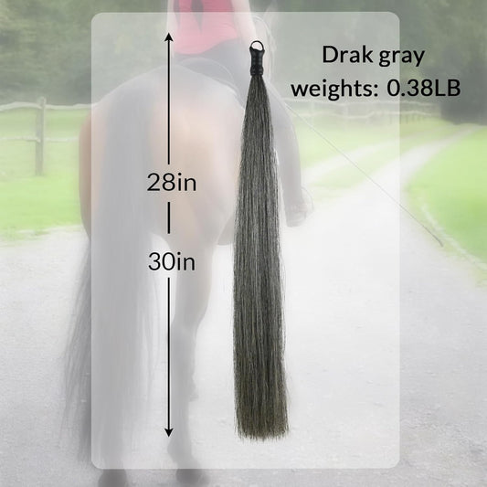 Horse Tail Extension with Braided Horsehair Loop, Blunt Cut Bottom, 3/8 lb, 28-30 inches (dark gray)
