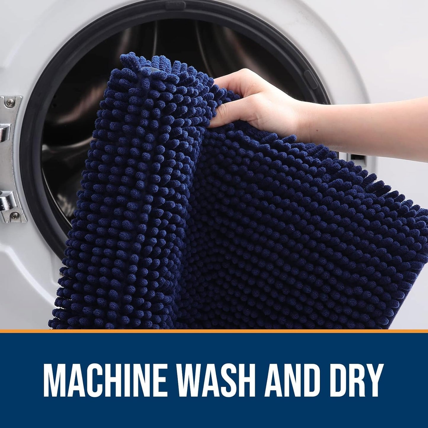 OLANLY Dog Door Mat for Muddy Paws 59x35, Absorbs Moisture and Dirt, Absorbent Non-Slip Washable Doormat, Quick Dry Chenille Mud Mat for Dogs, Entry Indoor Entryway Carpet for Inside Floor, Navy Blue