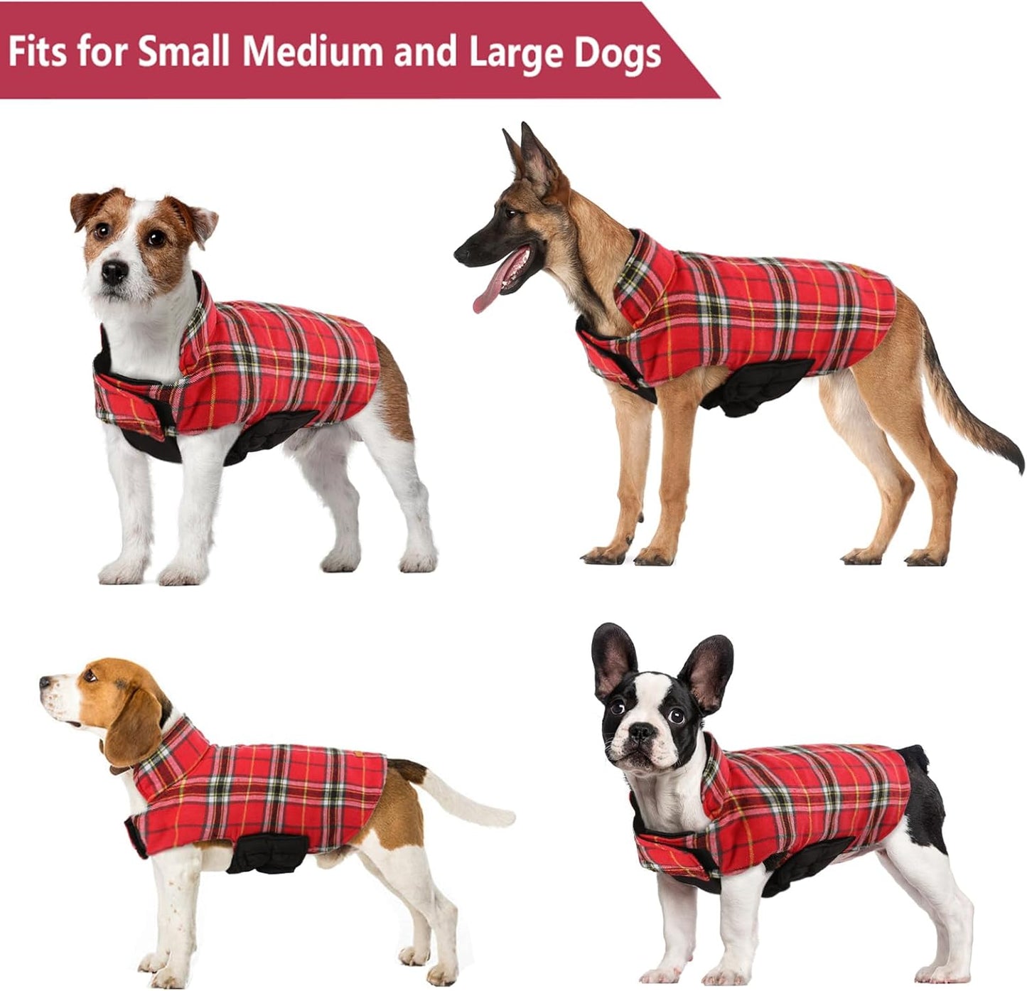 Kuoser Warm Dog Coat, Waterproof Dog Coats for X-Small Dogs, Adjustable Durable Doggie Winter Jacket Reversible Cozy Puppy Cold Weather Apparel from Small to Large Breed, Bright Red XS
