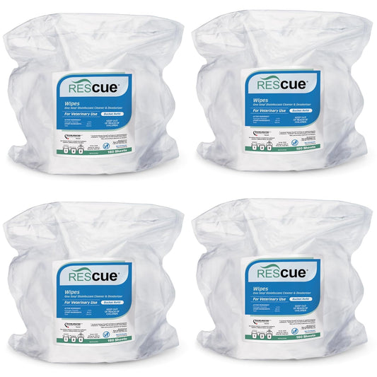 REScue One-Step Disinfectant Cleaner & Deodorizer Wipes for Vet Use – Cleaner for Kennels, Litter Boxes, Vet Offices, Pet Grooming Surfaces – Extra Large Wipes, 160-Count Bucket Refill (4 Pack)
