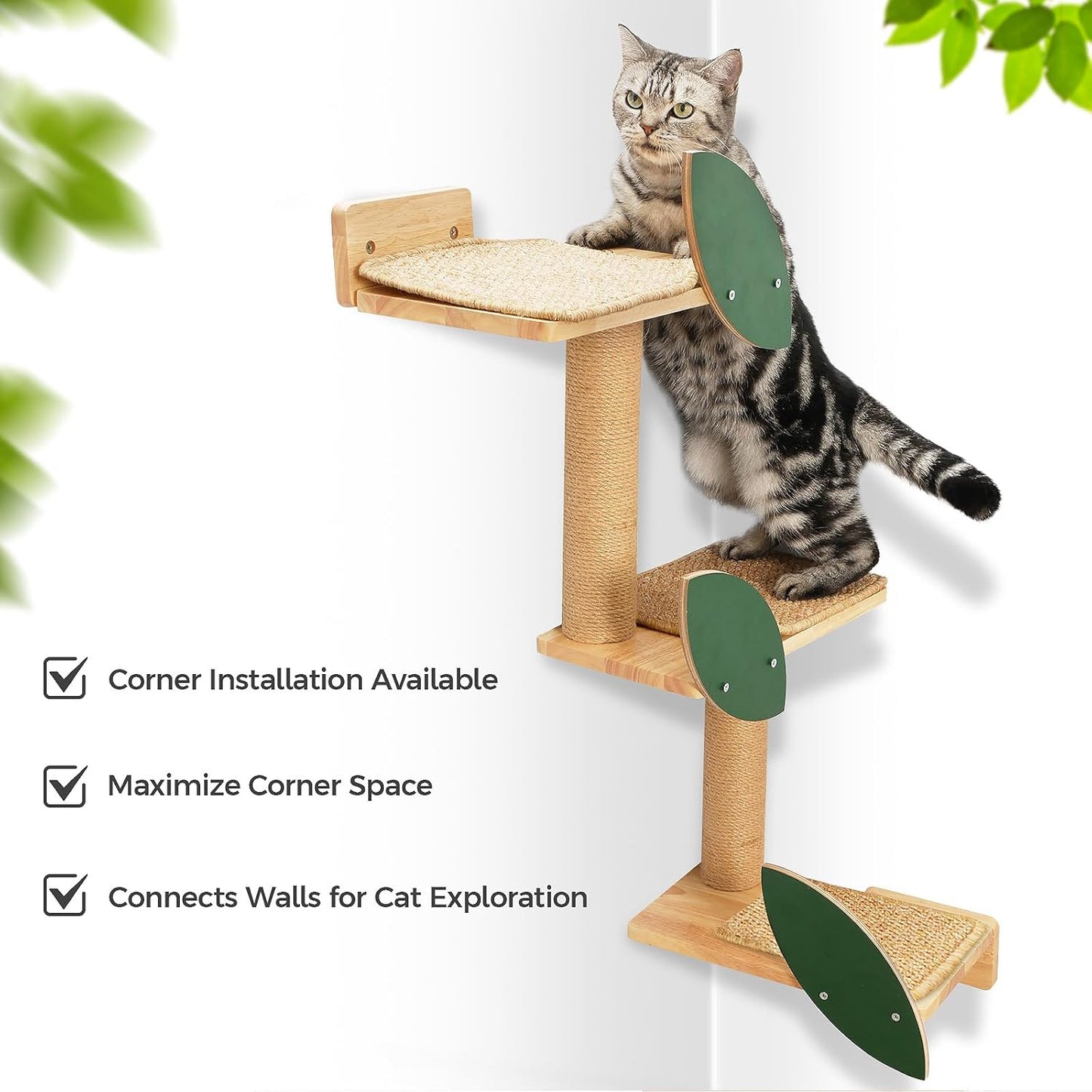 Meowoou Cat Wall Shelves Cat Scratching Post Wall Mounted Perch, 3 in 1 Cat Stairs Wall Tree Jungle Platform Supplies Suit for Cats Climb Play Scratch Nap