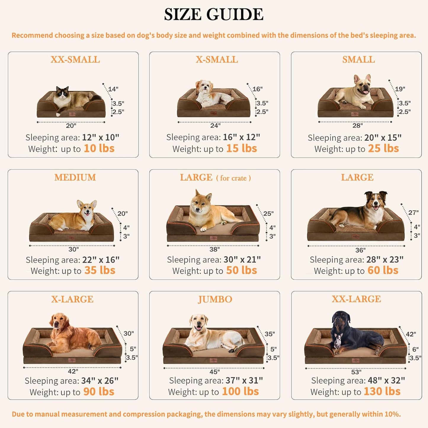 Comfort Expression Medium Dog Beds Waterproof Orthopedic Foam Dog Sofa Beds for Medium Large Dogs Comfy Pet Bed with Washable Removable Cover & Non-Slip Bottom(Medium,Brown)