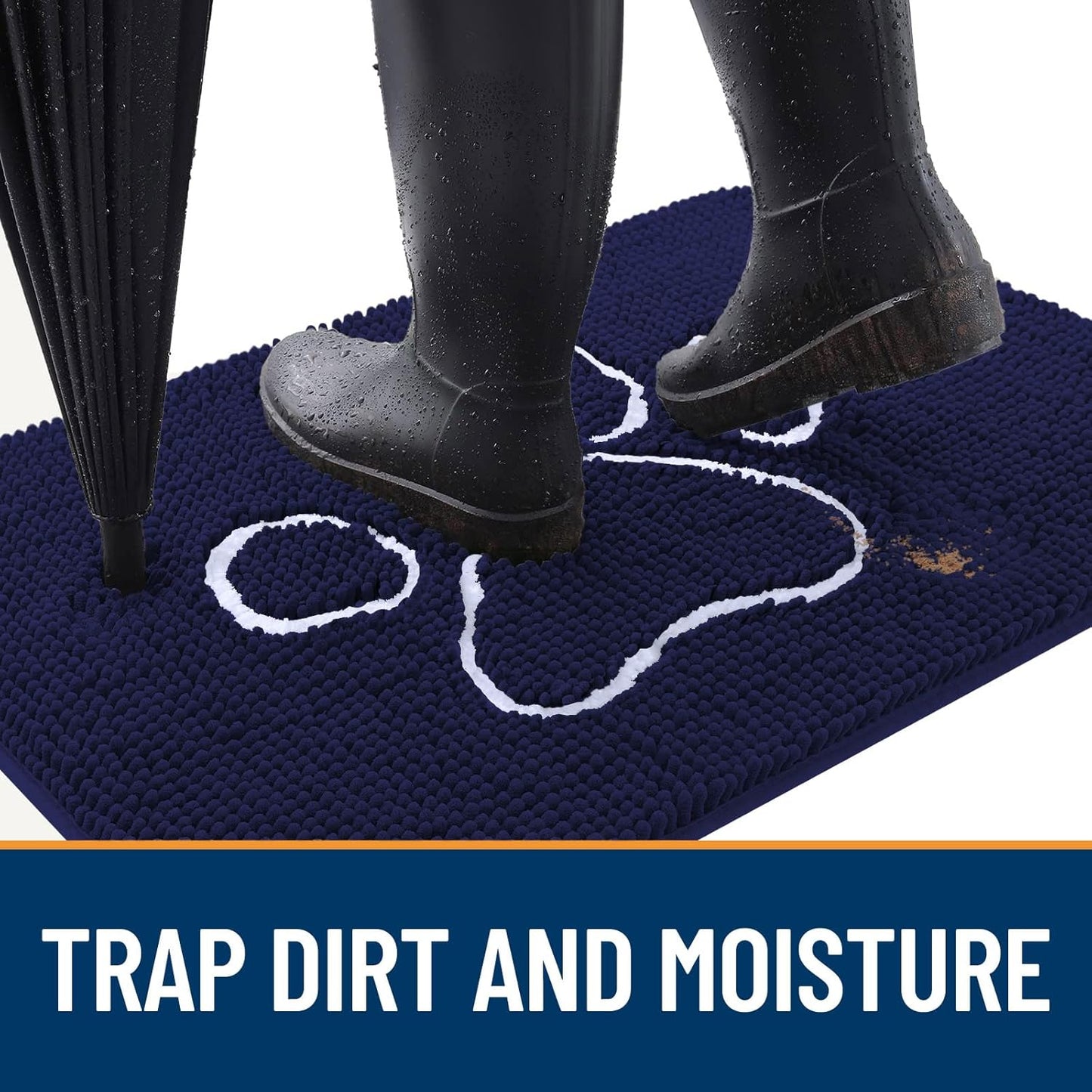 OLANLY Door Mat for Muddy Dog Paws 70x46, Ultra Absorbent Chenille Mud Doormat with Paw Print Design, Non-Slip Washable Doormat for Indoor Entryway, Quick-Dry Pet Bed Mats for Dirty Dogs, Navy Blue