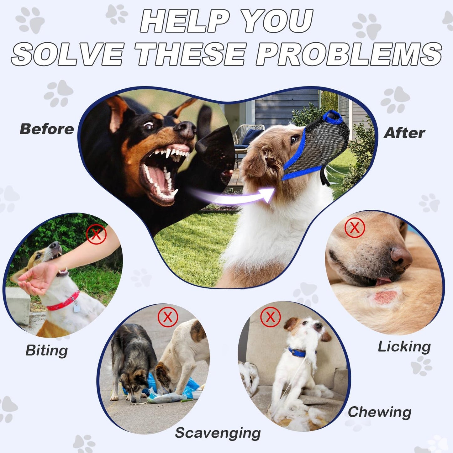 Dog Muzzle, Soft Air Mesh Muzzle for Small Medium Large Dogs Anti Biting Barking Chewing Scavenging, Breathable Adjustable Loop Pets Muzzle with Front Opening Design Allows Panting Drinking (Blue,XL)