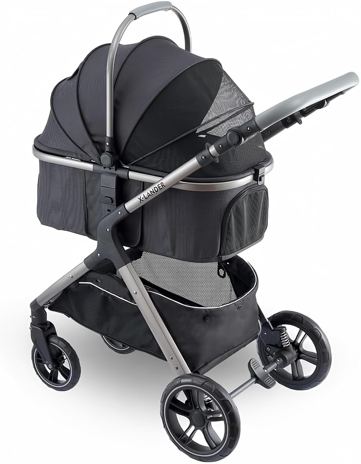 Pet Stroller for Small Medium Dogs, Cat Carriage Travel System Four Wheel Dog Stroller with Carrier, Zipperless Entry/Cup Holder/Storage Basket