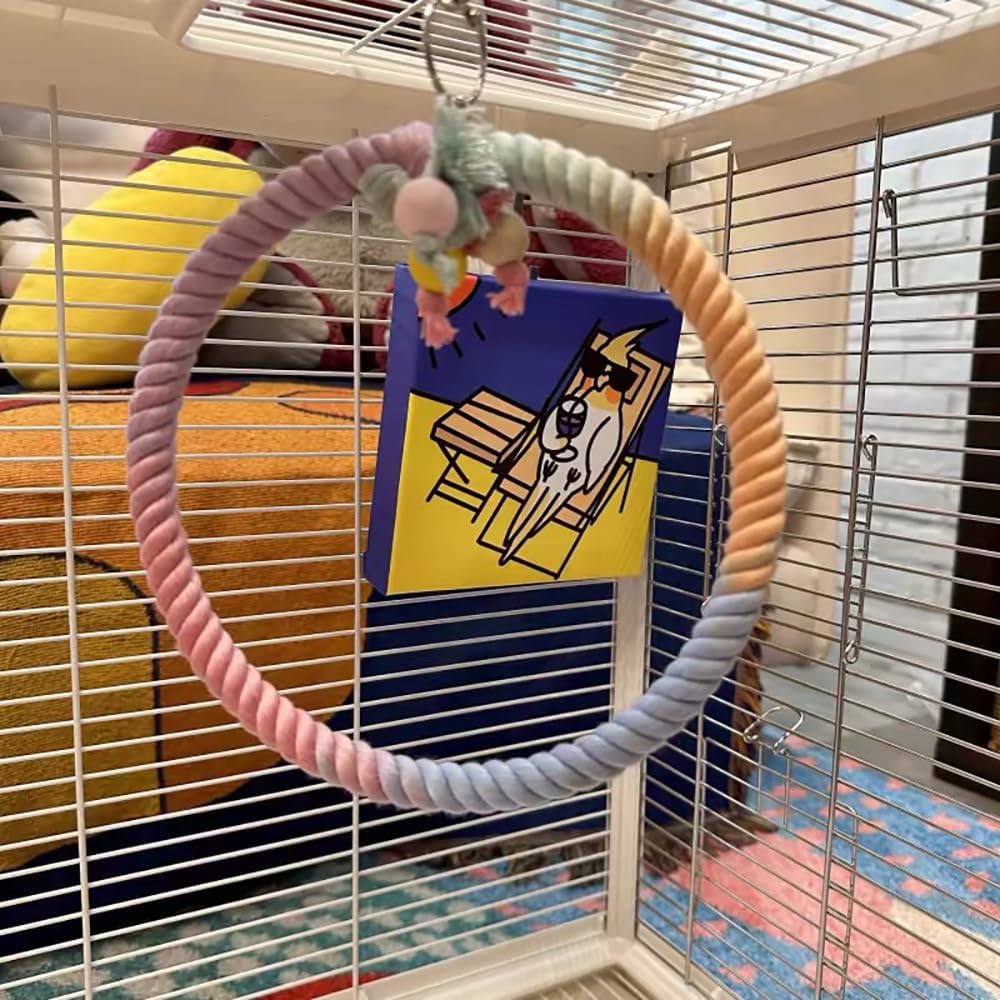 Gradient Colorful Cotton Rope Bird Swing Cage Hanging Toys for Birds Like Parakeets Parrots Cokatiel Budgies Bite Resistance Perch Stand Toys Bird Cage Accessories Perches