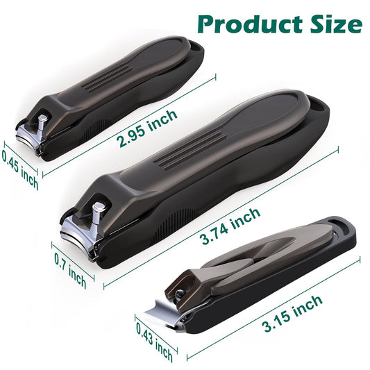 GLAMFIELDS Nail Clipper with Catcher, 3 Pack No Splash Fingernail Toenail Clipper,Slanted Edge Nail Clippers Stainless Steel Nail Cutter Nail Trimmer, Good Gift for Men and Women