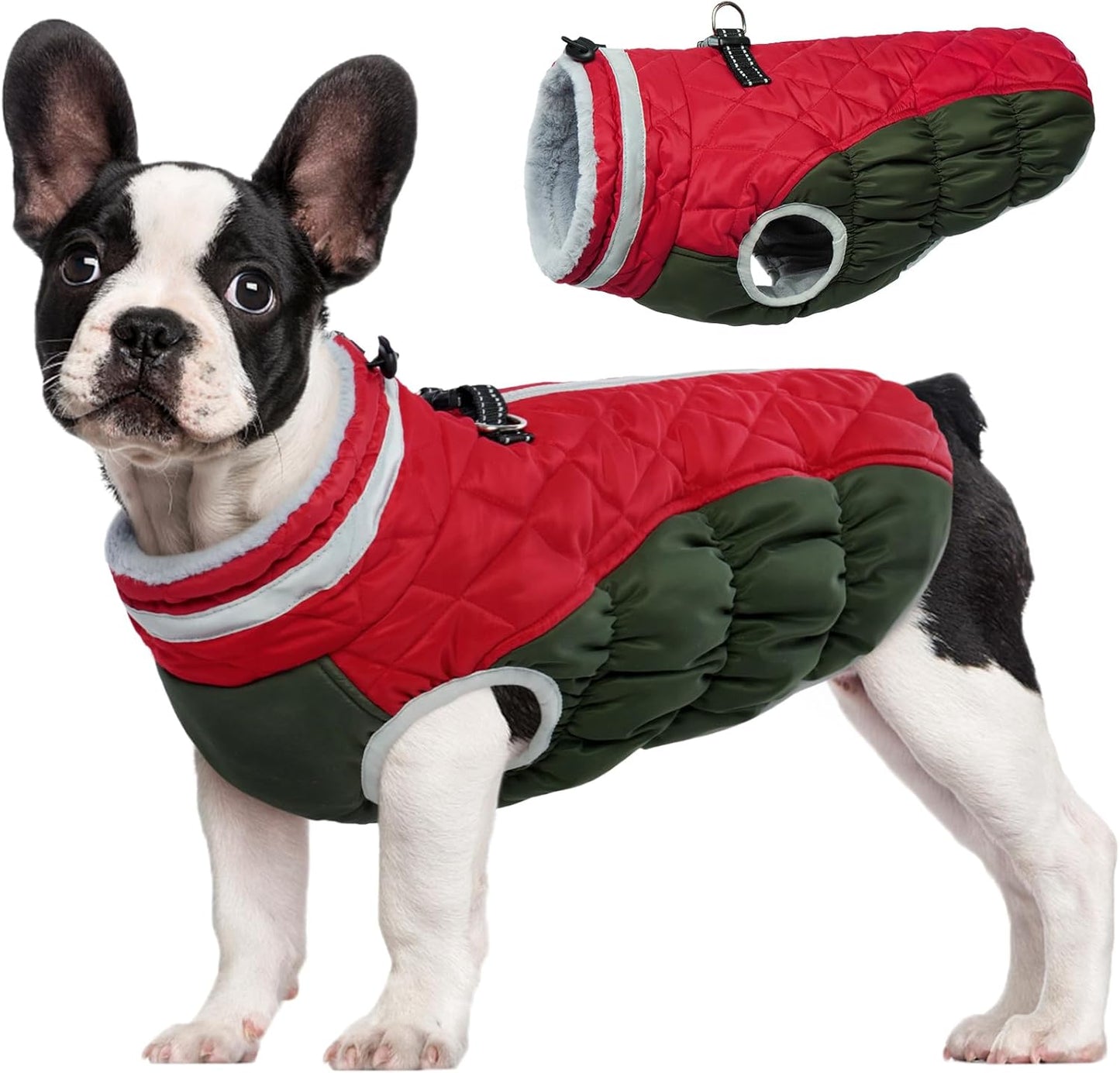 FUAMEY Dog Coat for Medium Dogs,Waterproof Dog Winter Jacket with Harness Built in Puppy Cold Weather Coats Reflective Pet Vest with Zipper Warm Fleece Dogs Snowsuit Windproof Christmas M