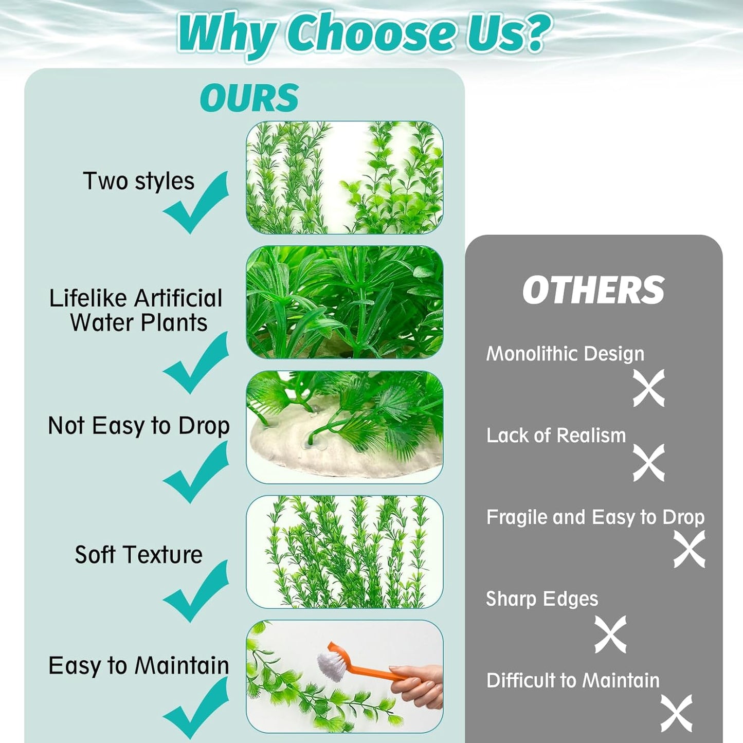 Hamiledyi 23" Tall Aquarium Plastic Plants - 2 Pack Soft Fish Tank Decor, Artificial Green Grass Cluster for Aquariums, Safe Bendable Underwater Plants（Green Style B）