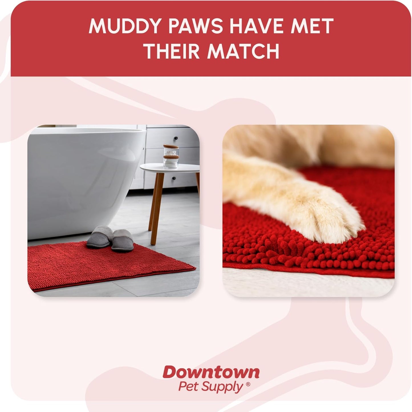 My Doggy Place Microfiber Dog Mat for Muddy Paws, 8' x 2' Red - Non-Slip, Absorbent and Quick-Drying Dog Paw Cleaning Mat, Washer and Dryer Safe - Hallway Runner