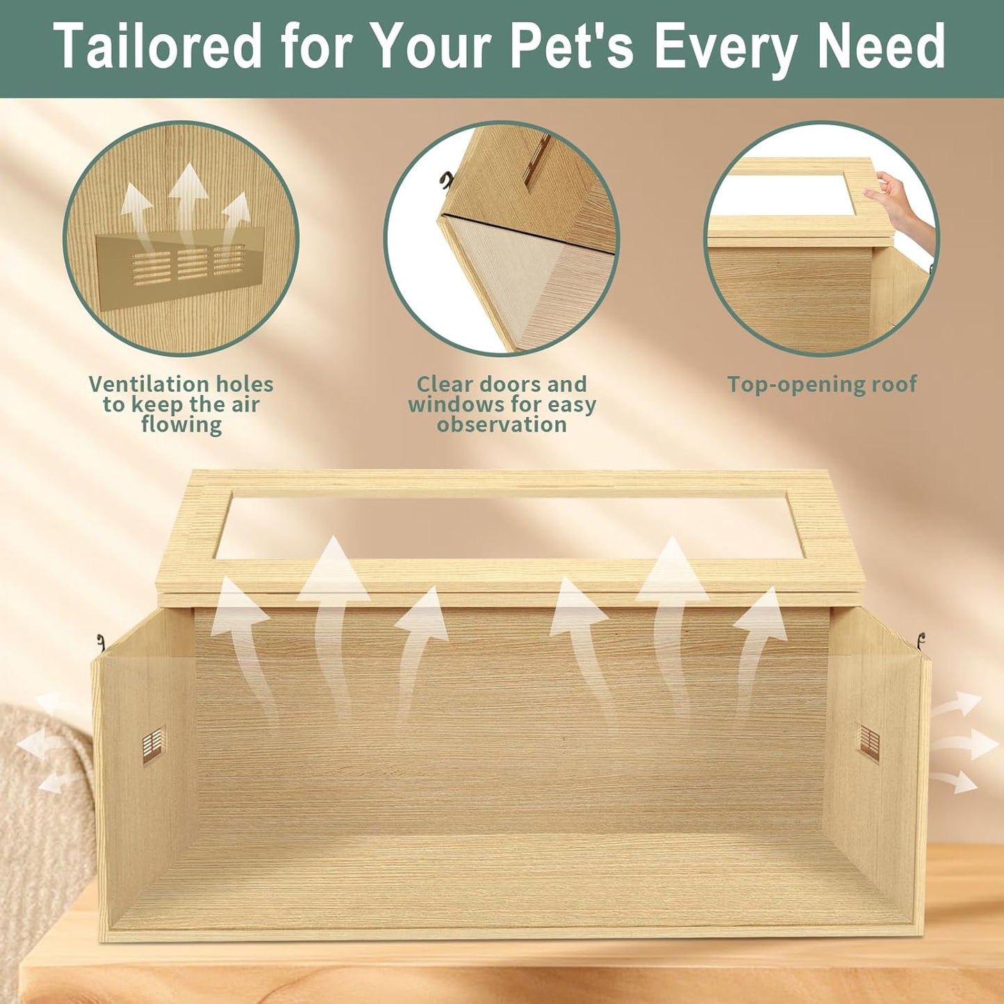 Large Hamster Cage 48", Top Opening Lockable Roof, Gerbil Cage with Ventilation Window, Dwarf Hamster Cages and Habitats, Chewproof Syrian Hamster Habitat Enclosure, (Wooden, 48" L x 20" W x 20" H)