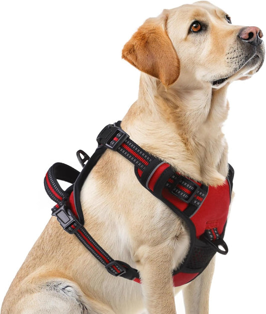 PUPTECK No Pull Dog Harness for Large, Adjustable Reflective Dog Harness with Handle Easy Control, Comfortable Soft Padded Pet Vest Harness for Large Dogs, Red L