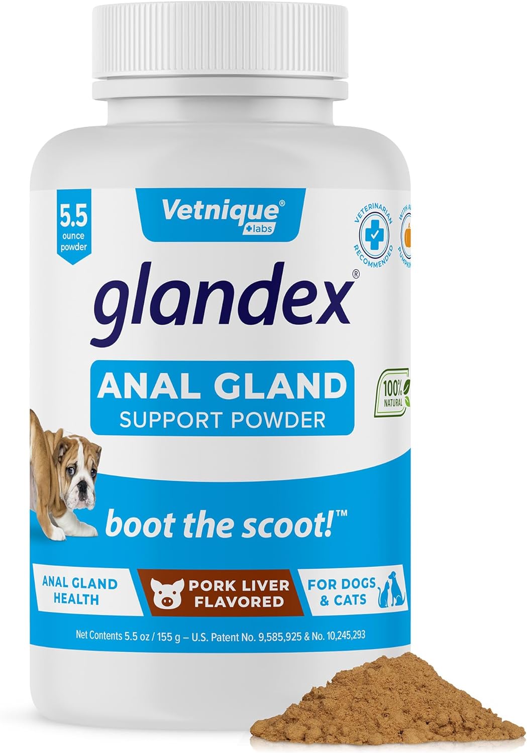 Vetnique Labs Glandex Dog Fiber Supplement Powder for Anal Glands with Pumpkin, Digestive Enzymes & Dog Probiotics for Digestive Health - Vet Recommended - Boot The Scoot (Pork Liver, 5.5oz Powder)