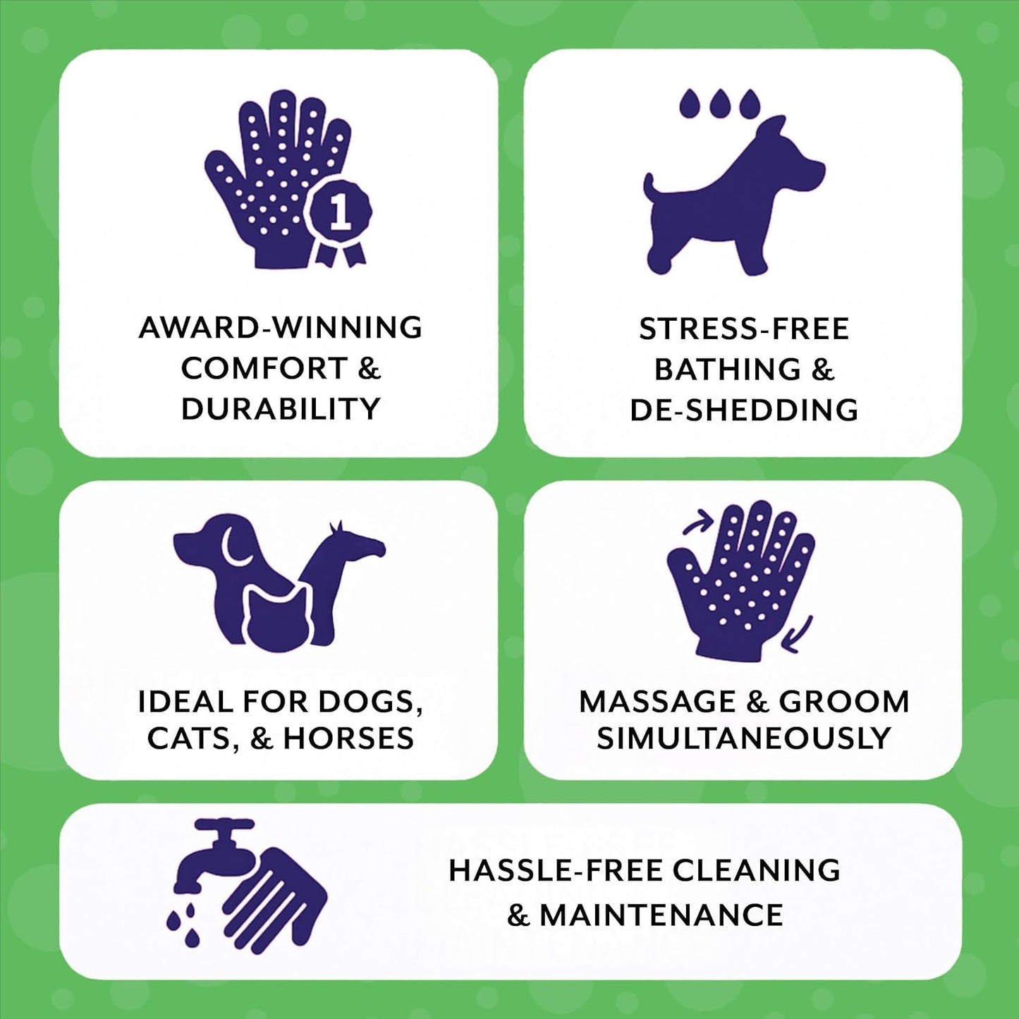 H HANDSON Pet Grooming Gloves - Patented #1 Ranked, Award Winning Shedding, Bathing, & Hair Remover Gloves - Gentle Brush for Cats, Dogs, and Horses (Blue, Medium)